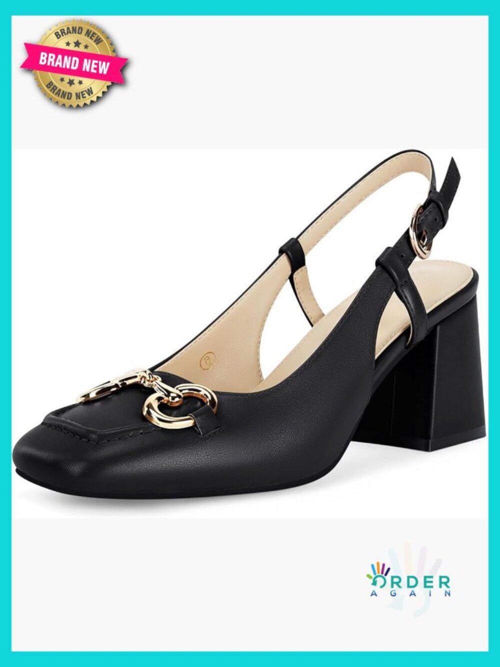 Slingback Block Heels Square Toe Dress Work Shoes Slip on Buckle Strap Pumps